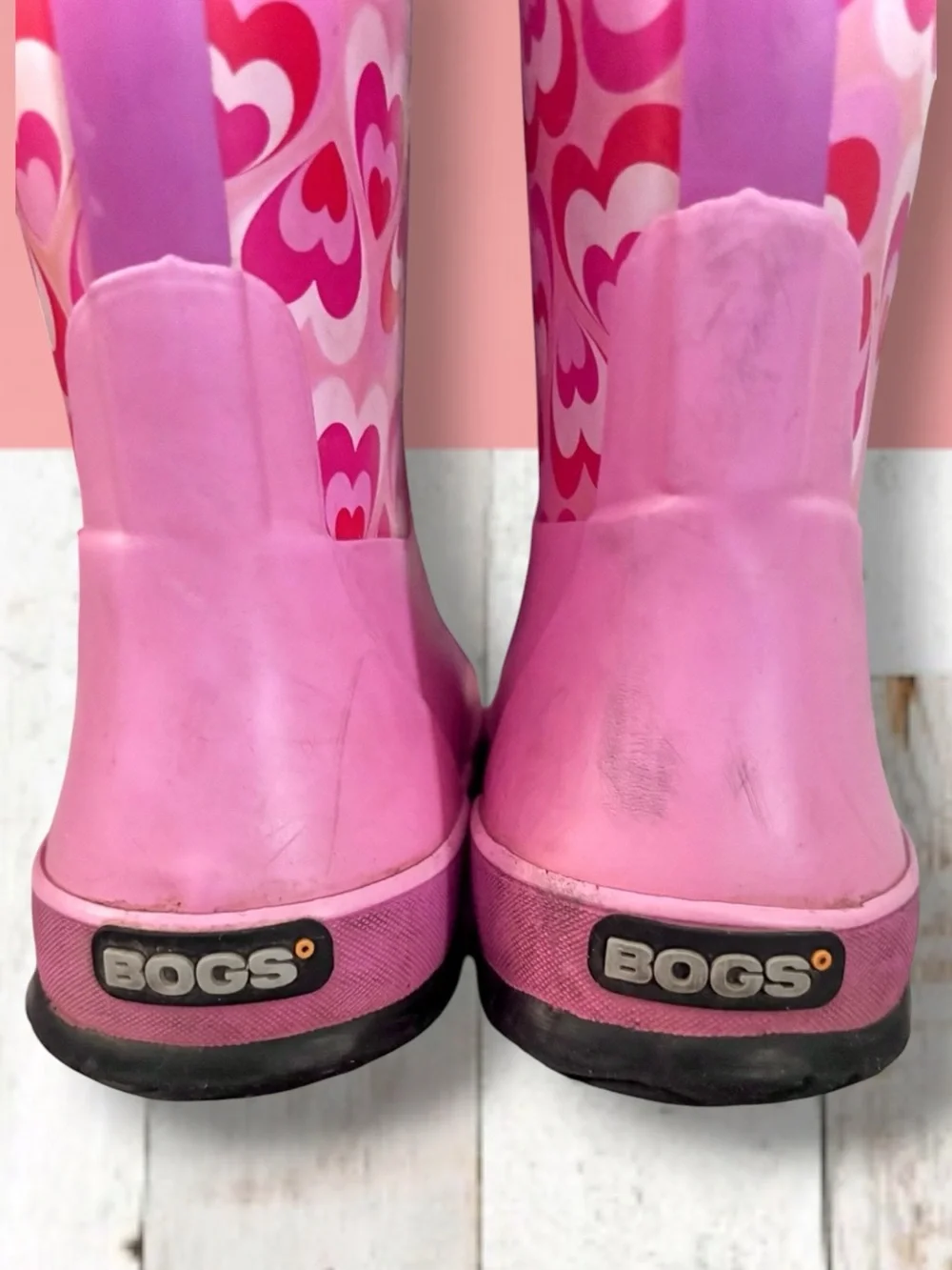 Bogs Girls Rain Boots Waterproof Pink Heart Size 3 VGUC ☔️